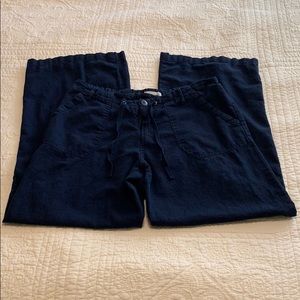 Navy Blue Wide Leg Linen Pants